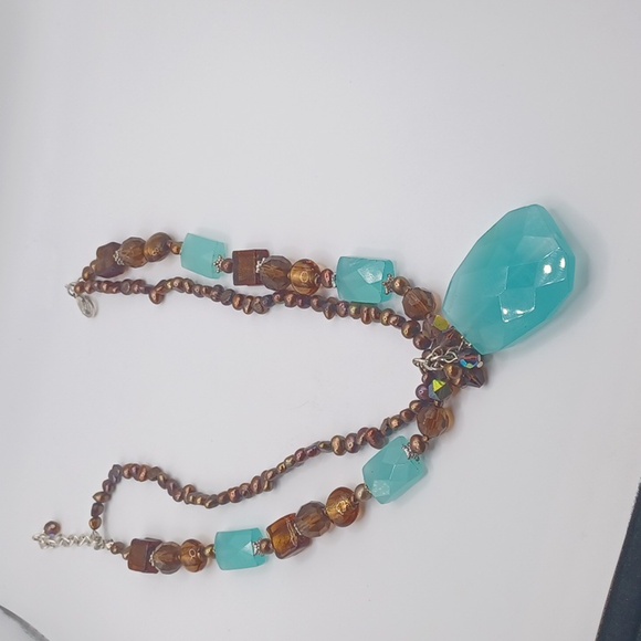 Venetian Beads, Brown Glass Beads, and Turquoise Colored Glass Necklace - Picture 5 of 7